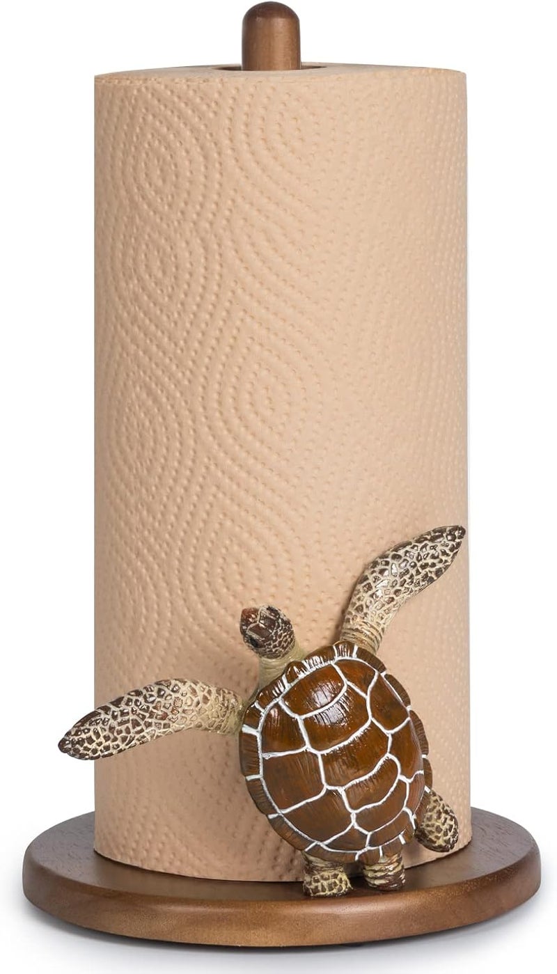 YLOVAN Turtle Paper Towel Holder - Decorative Paper Towel Holders Wooden Cute Decor Sea Turtle Gifts for Women Wood Kitchen Countertop Stand Unique Funny Animal Coastal Ocean Beach House Home Beachy - Image 1
